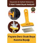Çok Fonksiyonlu Cam Seramik Ocak Fayans Derz Boya Kısa Saplı 2 Adet Yedekli Sökücü Kazıma Bıçağı