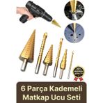 Çok Fonksiyonlu Çift Yiv Sistemli Kademeli Çatlatmadan Kesim Matkap Ucu Sac Delme 6 Parça Panç Seti - diğer - Altın