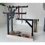 Çok Fonksiyonlu Takı ve Küpe Organizer, Düzenleyici ve Stand - Ahşap - Bej - Siyah