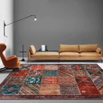 Çok Renkli Geometrik Kare Alan Halı 200x200 cm - Oturma Odası Yatak Odası Mutfak Ofis Balkon ve Koridor Dekoru için Kısa Tüylü Halı Kırmızı Yama İşi Tasarım