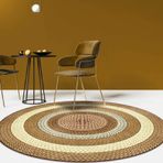 Çok Renkli Yuvarlak Vinil Halı, Şık Örgülü Görünüm, Çocuklar için Kaymaz Yatak Odası Halısı, 100CM Çap, Trendy Sarı Tasarım, Oyun Odası ve Çocuk Odası için Mükemmel.
