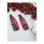 Çok Şık Kırmızı Ekose Desenli Çıtçıtlı Saç Tokası 2'li (7 CM) Çıtçıtlı Toka Çok Renkli Tek Ebat