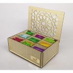 Cokleas Ahşap Akça Renk Çay Kutusu 9 Bölmeli Kapaklı Poşet Bitki Çayı Saklama Kabı Tea Box (Çaylar Dahil)