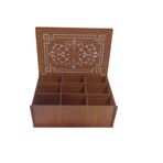 Cokleas Ahşap Ceviz Renk Çay - Takı – Saat – Yüzük – Kolye - Kol Düğmesi Aksesuar Kutusu 9 Bölmeli Kapaklı Saklama Kabı Box