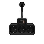 Çoklu Kablolu Priz Çoğaltıcı Priz Dönüştürücü 1USB - 2Type-C Girişli Yüksek Akım Korumalı Fiş Siyah
