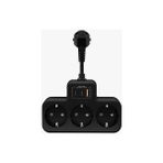 Çoklu Kablolu Priz Yüksek Gerilim Korumalı 3'lü Priz 1x USB 2x Type-C Çıkışlı Grup Priz Çoğaltıcı - Siyah