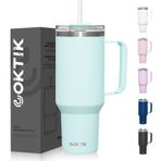 COKTIK 40oz Saplı ve Hasır Kapaklı Bardak, 2'si 1 Arada Kapak (Saman/Flip), Vakum Yalıtımlı Seyahat Kupası Sıcak ve Soğuk İçecekler için paslanmaz çelik bardak (Deniz Köpüğü)
