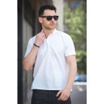 Cole Slim Fit Esnek Likralı Yarım Düğmeli Kısa Kol Hakim Yaka Erkek Gömlek - Beyaz - XL