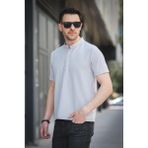 Cole Slim Fit Esnek Likralı Yarım Düğmeli Kısa Kol Hakim Yaka Erkek Gömlek - Gri