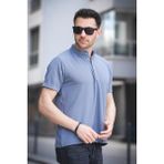 Cole Slim Fit Esnek Likralı Yarım Düğmeli Kısa Kol Hakim Yaka Erkek Gömlek - Mavi. - 2XL