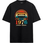 Colermi 1976 Mixtape Yuvarlak Yaka Oversize Vintage Tişört - Siyah - L - XL