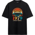 Colermi 1979 Mixtape Yuvarlak Yaka Oversize Vintage Tişört - Siyah - S - M