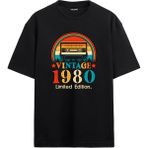 Colermi 1980 Mixtape Yuvarlak Yaka Oversize Vintage Tişört - Siyah - L - XL