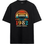 Colermi 1982 Mixtape Yuvarlak Yaka Oversize Vintage Tişört - Siyah - L - XL