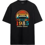 Colermi 1985 Mixtape Yuvarlak Yaka Oversize Vintage Tişört - Siyah - L - XL