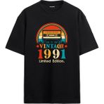Colermi 1991 Mixtape Yuvarlak Yaka Oversize Vintage Tişört - Siyah - S - M