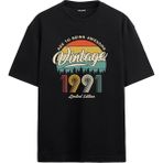 Colermi 1991 Nostalji Vintage Oversize Tişört - Siyah - L - XL