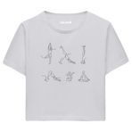 Colermi Kadın Crop Tişört - Minimal Çizim Yoga Figürlü Pamuklu Kısa Kollu Tshirt (Gri, L-XL)