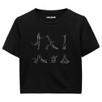Colermi Kadın Crop Tişört - Minimal Çizim Yoga Figürlü Pamuklu Kısa Kollu Tshirt (Siyah, S-M)