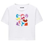 Colermi Kadın Crop Tişört - Renkli Kedili Pamuklu Kısa Kollu Crop Top (Beyaz, L-XL)
