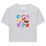 Colermi Kadın Crop Tişört - Renkli Kedili Pamuklu Kısa Kollu Crop Top (Gri, S-M)