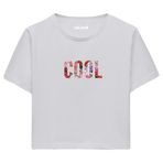Colermi Kadın Crop Tişört - Siyah Çiçek Desenli COOL Yazılı Pamuklu Kısa Kollu Crop (Gri, S-M)