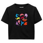 Colermi Kadın Crop Tişört - Siyah Renkli Kedili Pamuklu Kısa Kollu Crop Top (Siyah, S-M)