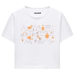 Colermi Kadın Crop Tişört - Siyah Yoga Desenli Pamuklu Kısa Kollu Yazlık TShirt (Beyaz, S-M)