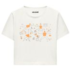 Colermi Kadın Crop Tişört - Siyah Yoga Desenli Pamuklu Kısa Kollu Yazlık TShirt (Ekru, L-XL)
