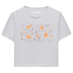 Colermi Kadın Crop Tişört - Siyah Yoga Desenli Pamuklu Kısa Kollu Yazlık TShirt (Gri, S-M)