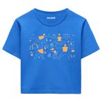 Colermi Kadın Crop Tişört - Siyah Yoga Desenli Pamuklu Kısa Kollu Yazlık TShirt (Mavi, S-M)
