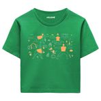 Colermi Kadın Crop Tişört - Siyah Yoga Desenli Pamuklu Kısa Kollu Yazlık TShirt (Yeşil, L-XL)