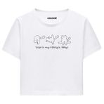 Colermi Kadın Crop Tişört - Siyah Yoga Temalı Kedili Pamuklu Tshirt (Beyaz, L-XL)