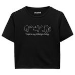 Colermi Kadın Crop Tişört - Siyah Yoga Temalı Kedili Pamuklu Tshirt (Siyah, S-M)