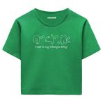 Colermi Kadın Crop Tişört - Siyah Yoga Temalı Kedili Pamuklu Tshirt (Yeşil, S-M)