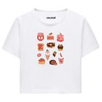 Colermi Kadın Crop Tişört - Tatlı Temalı Tasarıma Sahip Kadın Crop Top (Beyaz, S-M)