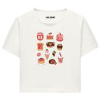 Colermi Kadın Crop Tişört - Tatlı Temalı Tasarıma Sahip Kadın Crop Top (Ekru, S-M)