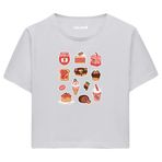 Colermi Kadın Crop Tişört - Tatlı Temalı Tasarıma Sahip Kadın Crop Top (Gri, S-M)
