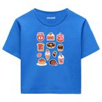 Colermi Kadın Crop Tişört - Tatlı Temalı Tasarıma Sahip Kadın Crop Top (Mavi, L-XL)