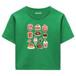 Colermi Kadın Crop Tişört - Tatlı Temalı Tasarıma Sahip Kadın Crop Top (Yeşil, S-M)