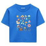 Colermi Kadın Crop Tişört - Yaz Temalı Eğlenceli Tasarım Baskılı Pamuklu Crop Top (Mavi, S-M)