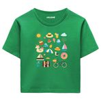 Colermi Kadın Crop Tişört - Yaz Temalı Eğlenceli Tasarım Baskılı Pamuklu Crop Top (Yeşil, S-M)