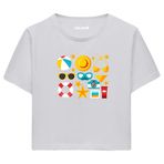 Colermi Kadın Crop Tişört - Yaz Temalı Eğlenceli Tasarım Pamuklu Kısa Kollu Crop Top (Gri, S-M)