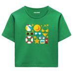 Colermi Kadın Crop Tişört - Yaz Temalı Eğlenceli Tasarım Pamuklu Kısa Kollu Crop Top (Yeşil, S-M)