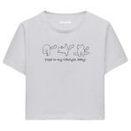 Colermi Kadın Crop Tişört - Yoga Temalı Kedili Pamuklu Tshirt (Gri, L-XL)