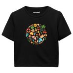 Colermi Kadın Crop Tişört - Yuvarlak Yaz Temalı Renkli Tasarım Baskılı Pamuklu Crop Top (Siyah, S-M)