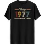 Colermi Klasik Vintage Tişört 1977 Tarihli Doğum Günü Hediyesi Bisiklet Yaka Vintage Tshirt - Siyah - 2XL