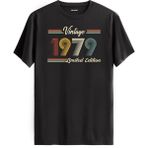 Colermi Klasik Vintage Tişört 1979 Tarihli Doğum Günü Hediyesi Bisiklet Yaka Vintage Tshirt - Antrasit - XL