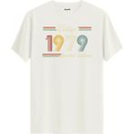 Colermi Klasik Vintage Tişört 1979 Tarihli Doğum Günü Hediyesi Bisiklet Yaka Vintage Tshirt - Ekru - 2XL
