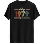 Colermi Klasik Vintage Tişört 1979 Tarihli Doğum Günü Hediyesi Bisiklet Yaka Vintage Tshirt - Siyah - 2XL